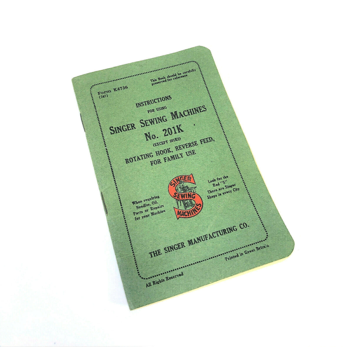 Singer 201 201K Sewing Machine Instruction Manual Vintage Original
