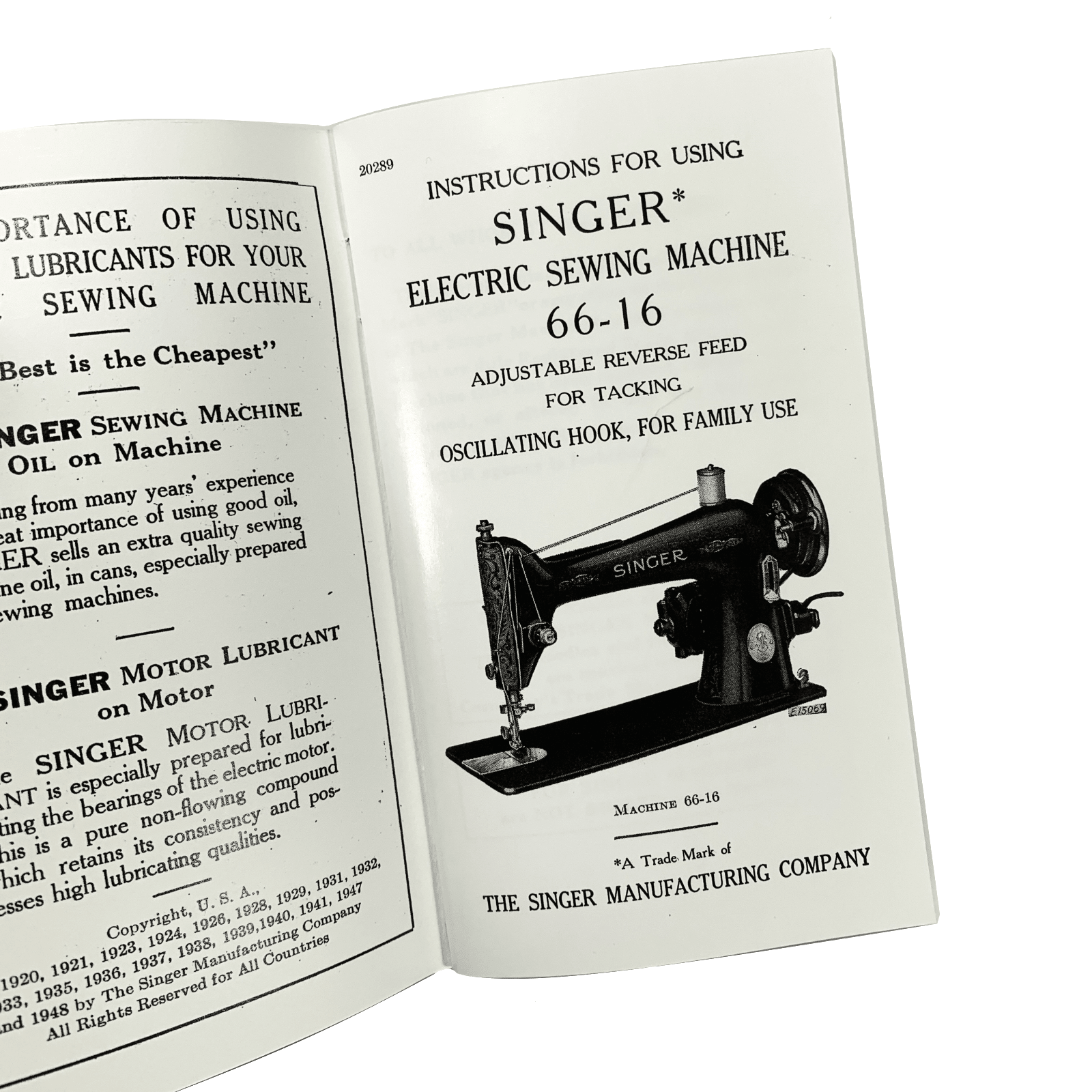 New Singer 66 - 16 Sewing Machine Instruction Manual Original or Large Format Available - The Old Singer Shop