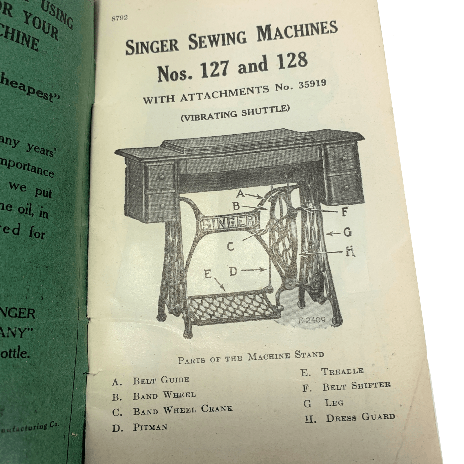 Singer 127 128 Treadle Sewing Machine Instruction Manual Vintage Original 1916 - The Old Singer Shop