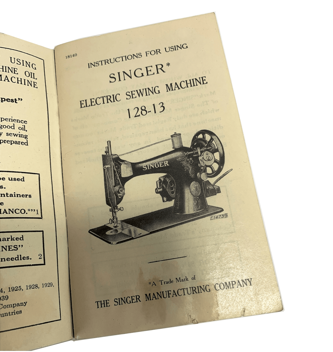 Singer 128-13 Sewing Machine Instruction Manual Vintage Original 1939 ...