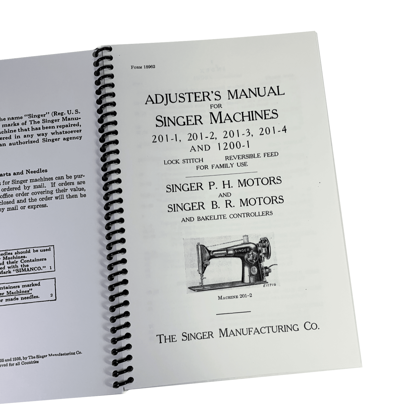 Singer 201 - 2 201 - 3 Sewing Machine Adjusters Service Repair Manual Coil Bound - The Old Singer Shop