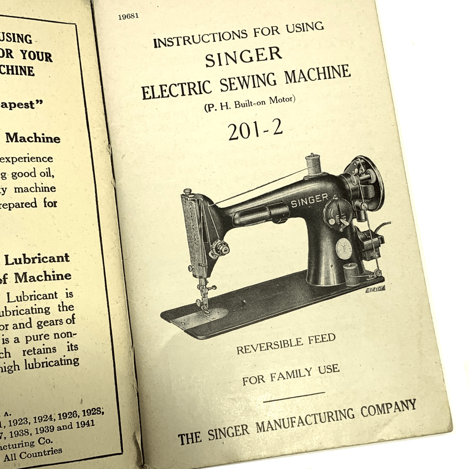 Singer 201 - 2 Sewing Machine Instruction Manual Vintage Original 1941 - The Old Singer Shop