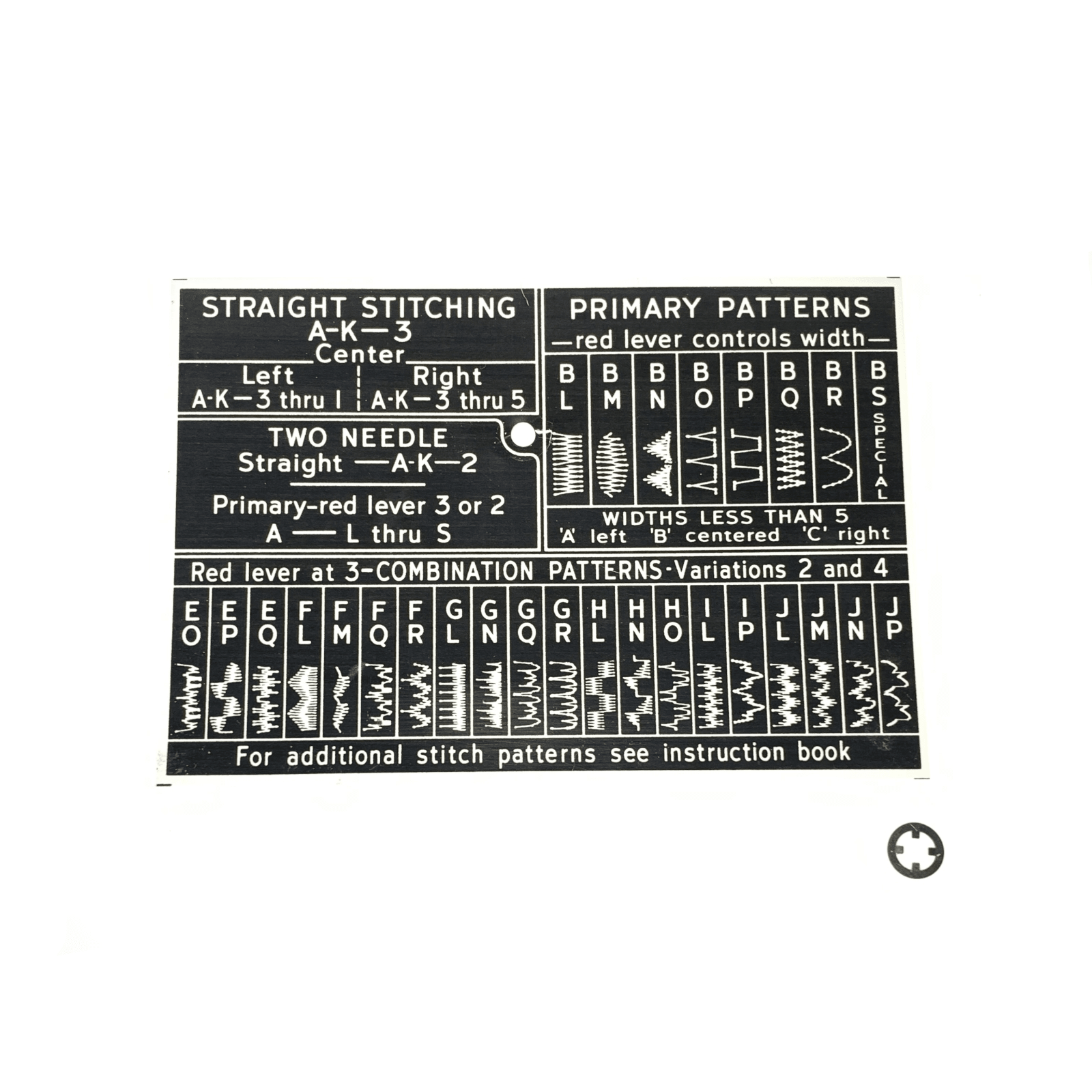 Singer 401 401A Sewing Machine Stitch Pattern Chart for Flip Up Lid - The Old Singer Shop