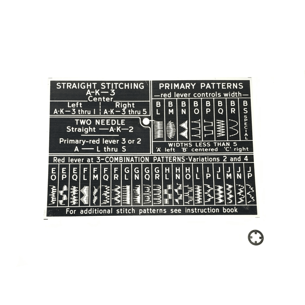 Sewing Machine Stitch Pattern Reference Singer 401 401A Sewing Machine Stitch Pattern Chart for Flip Up Lid ...