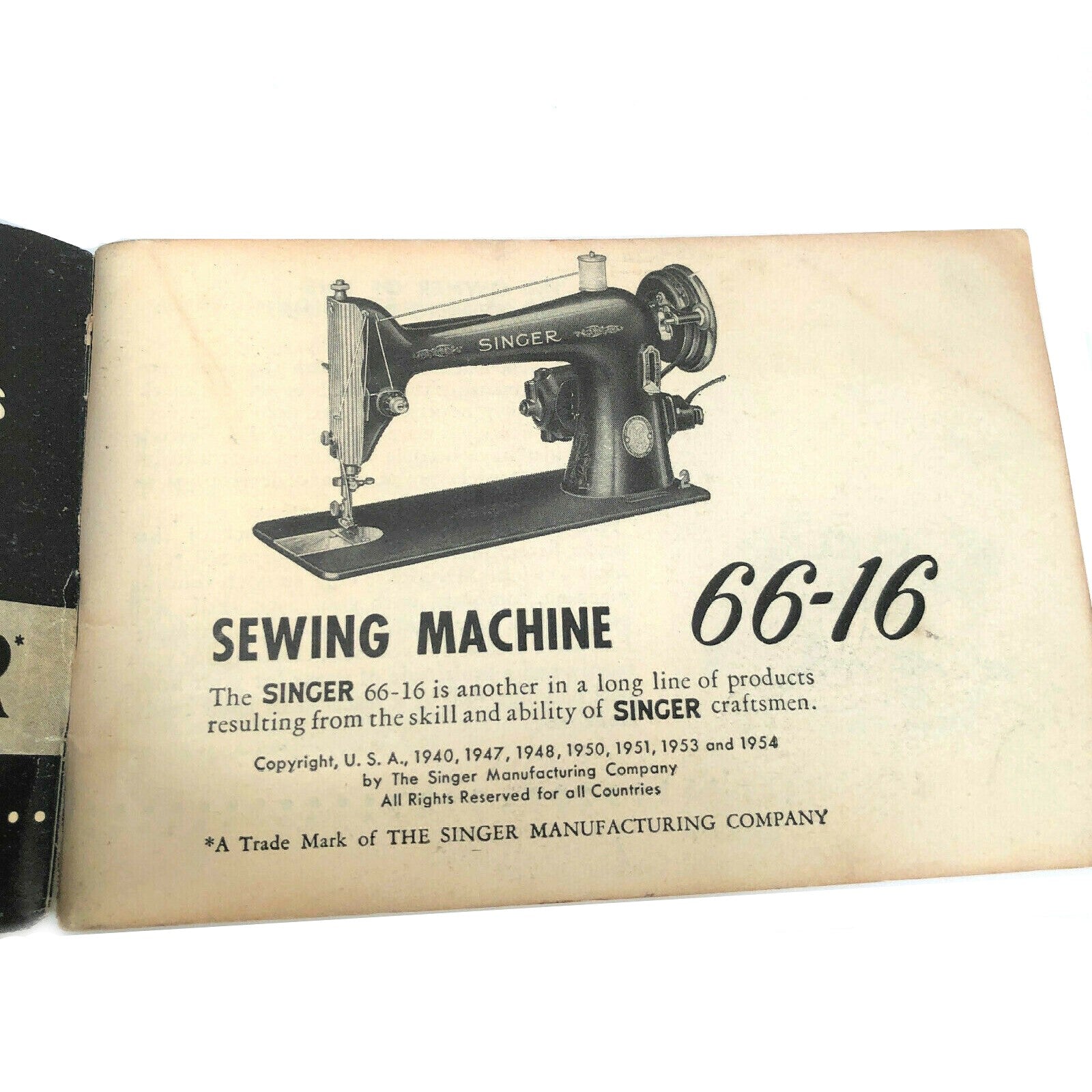 Singer 66 - 16 Sewing Machine Instruction Manual Book Original 1954 - The Old Singer Shop