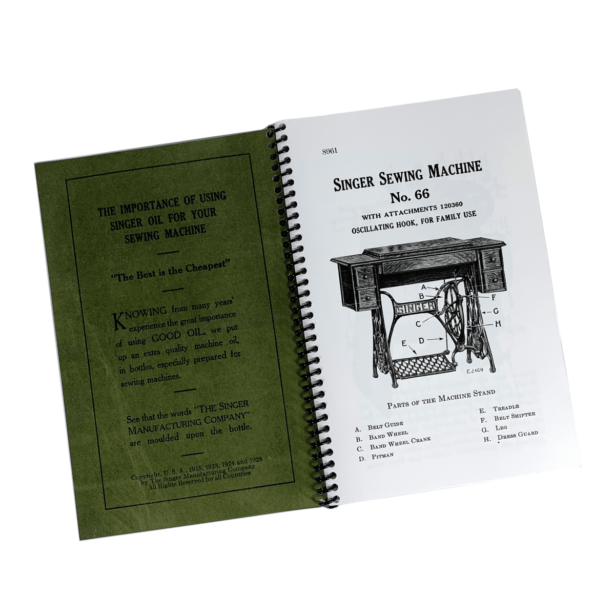 Singer 66 Red Eye Treadle Sewing Machine Instruction Manual Coil Bound ...
