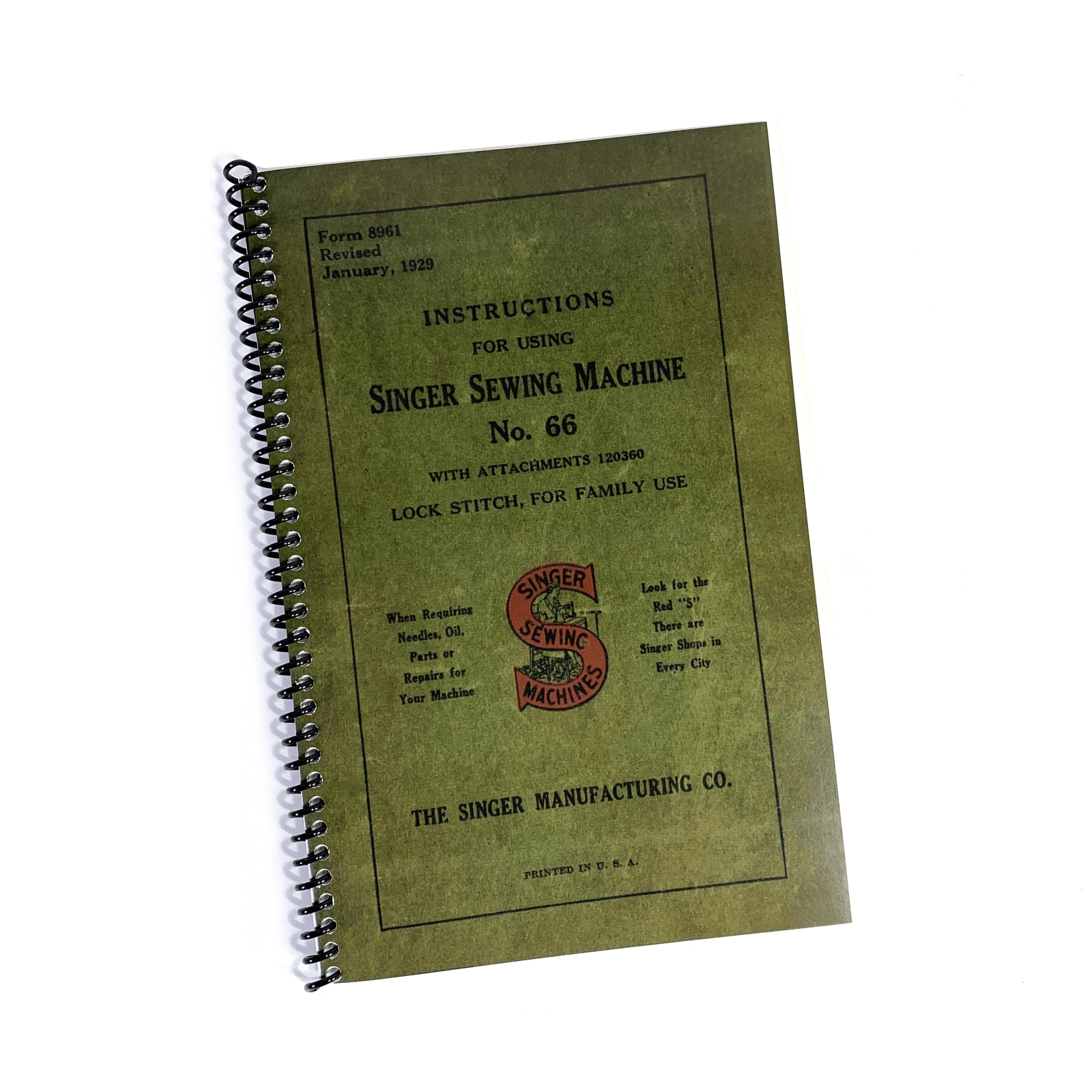 Singer 66 Red Eye Treadle Sewing Machine Instruction Manual Coil Bound - The Old Singer Shop