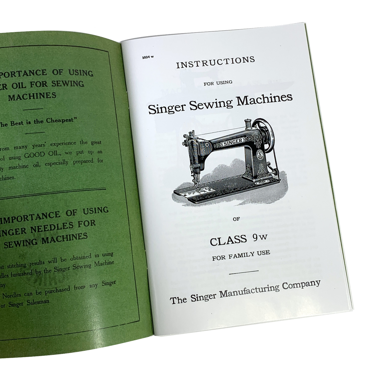 Singer Class 9W Sewing Machine Instruction Manual New Reproduction ...