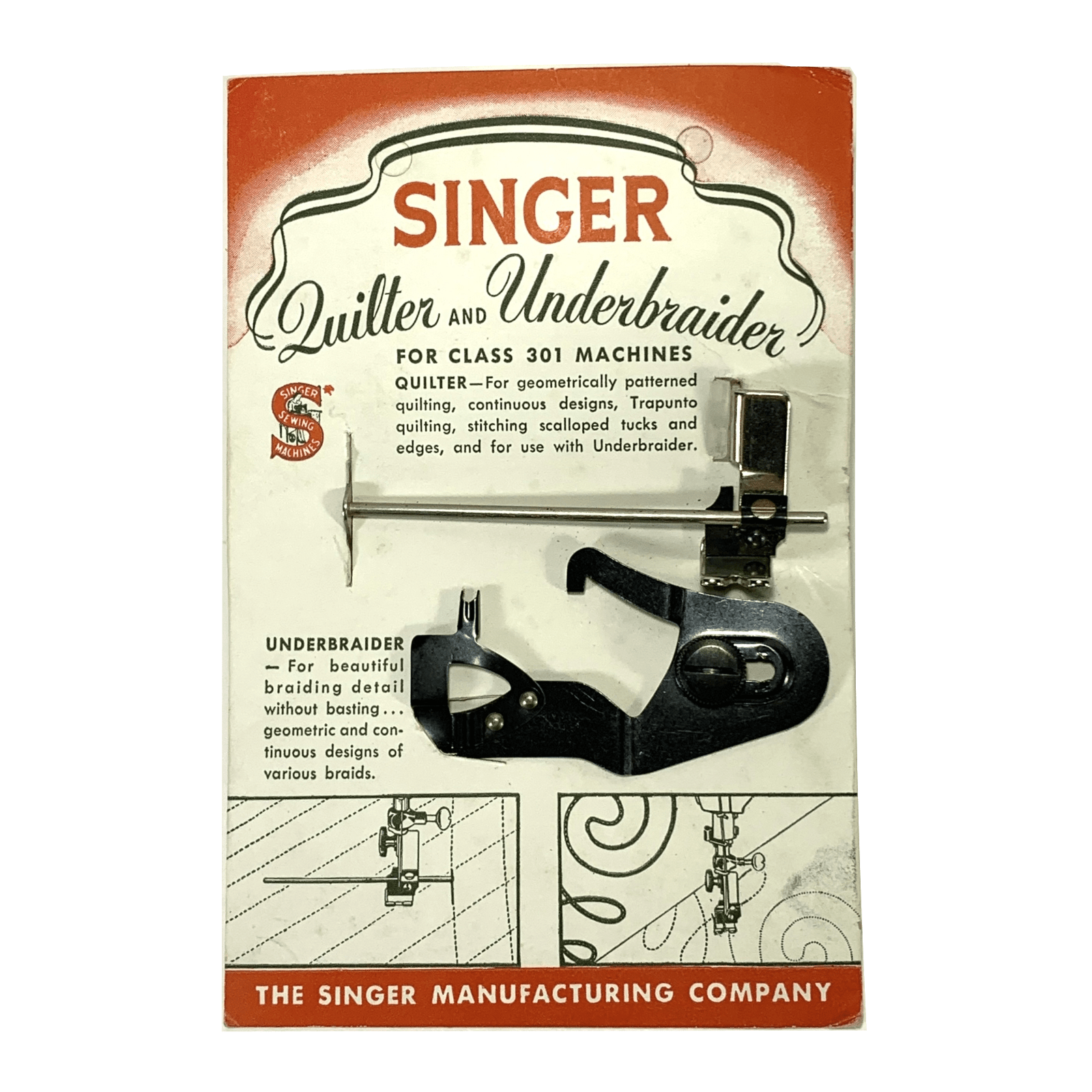 Singer Class 301 Sewing Machine Slant Shank Quilting Foot and Underbraider Set on Card - The Old Singer Shop
