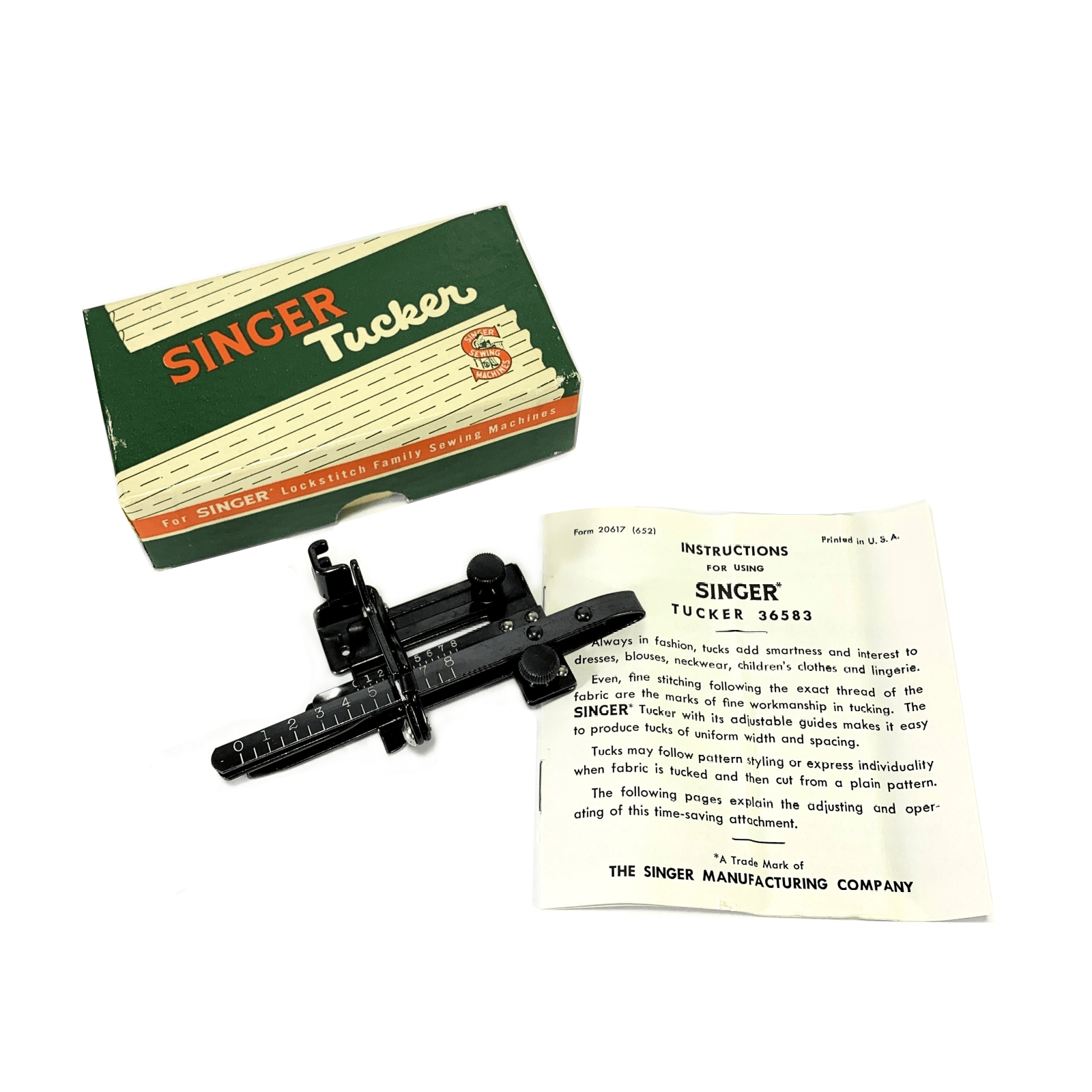 Singer Sewing Machine Blackside Low Shank Tucker Foot Attachment in Box Simanco 36583 - The Old Singer Shop