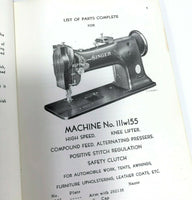 Singer 112w140 Industrial Sewing Machine List of Parts Booklet Manual 1945