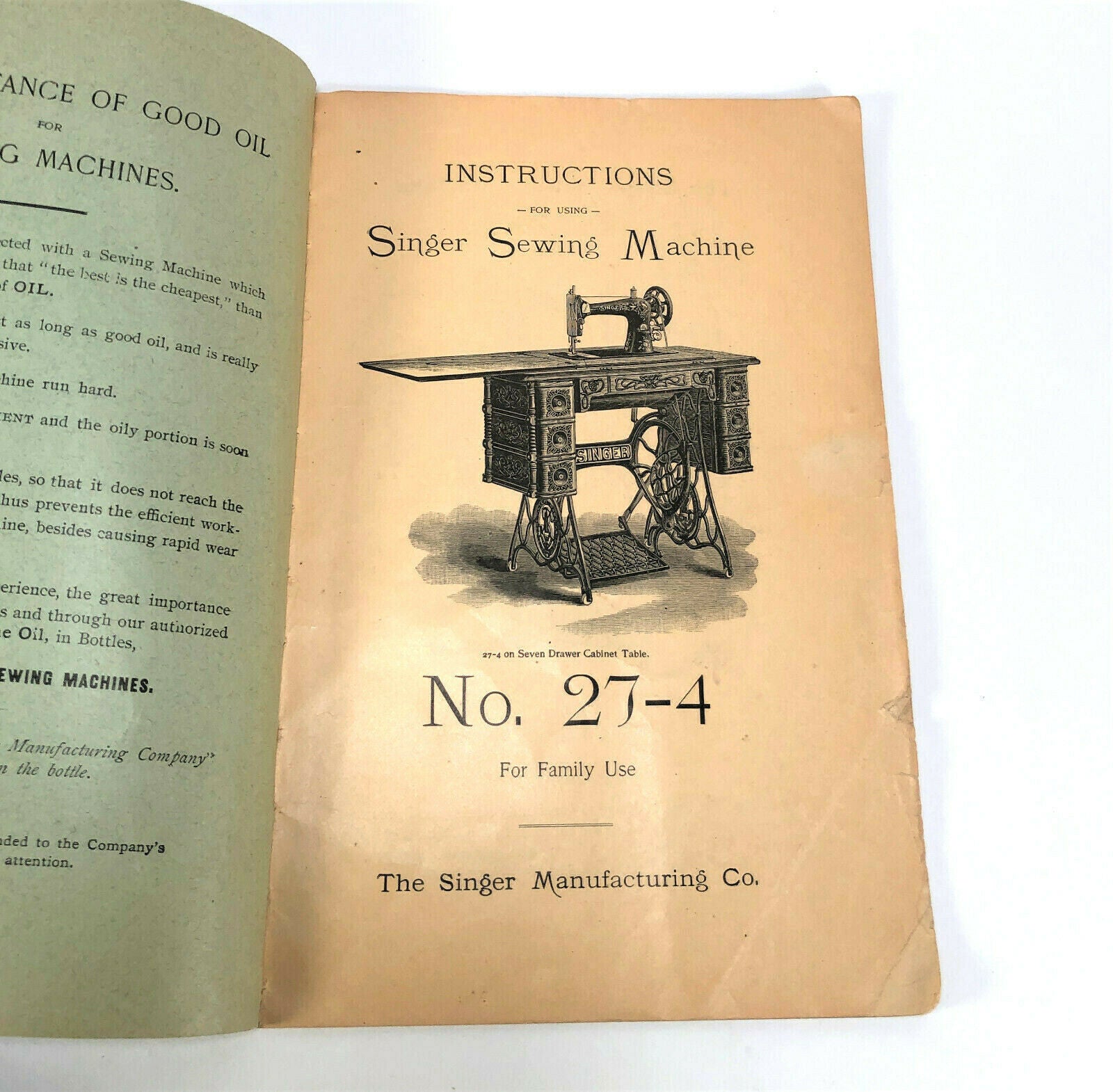 Singer 27 - 4 Treadle Sewing Machine Instruction Manual Original 1903 - The Old Singer Shop