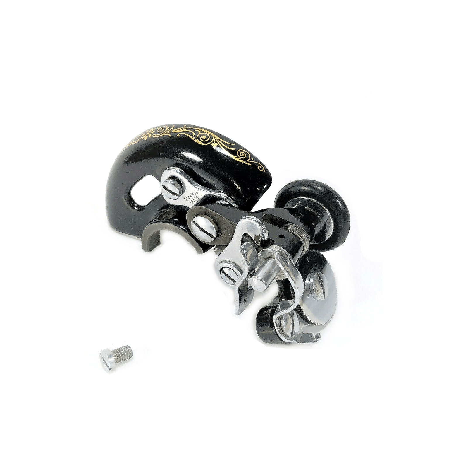 Singer 66 99 Sewing Machine Bobbin Winder Belt Guard Assembly w Filigree Decal for Spoked Wheel CR - The Old Singer Shop