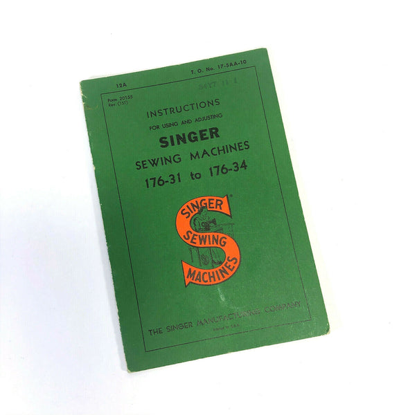 Singer Class 176 Industrial Sewing Machine Instruction Manual Vintage Original 1947 - The Old Singer Shop