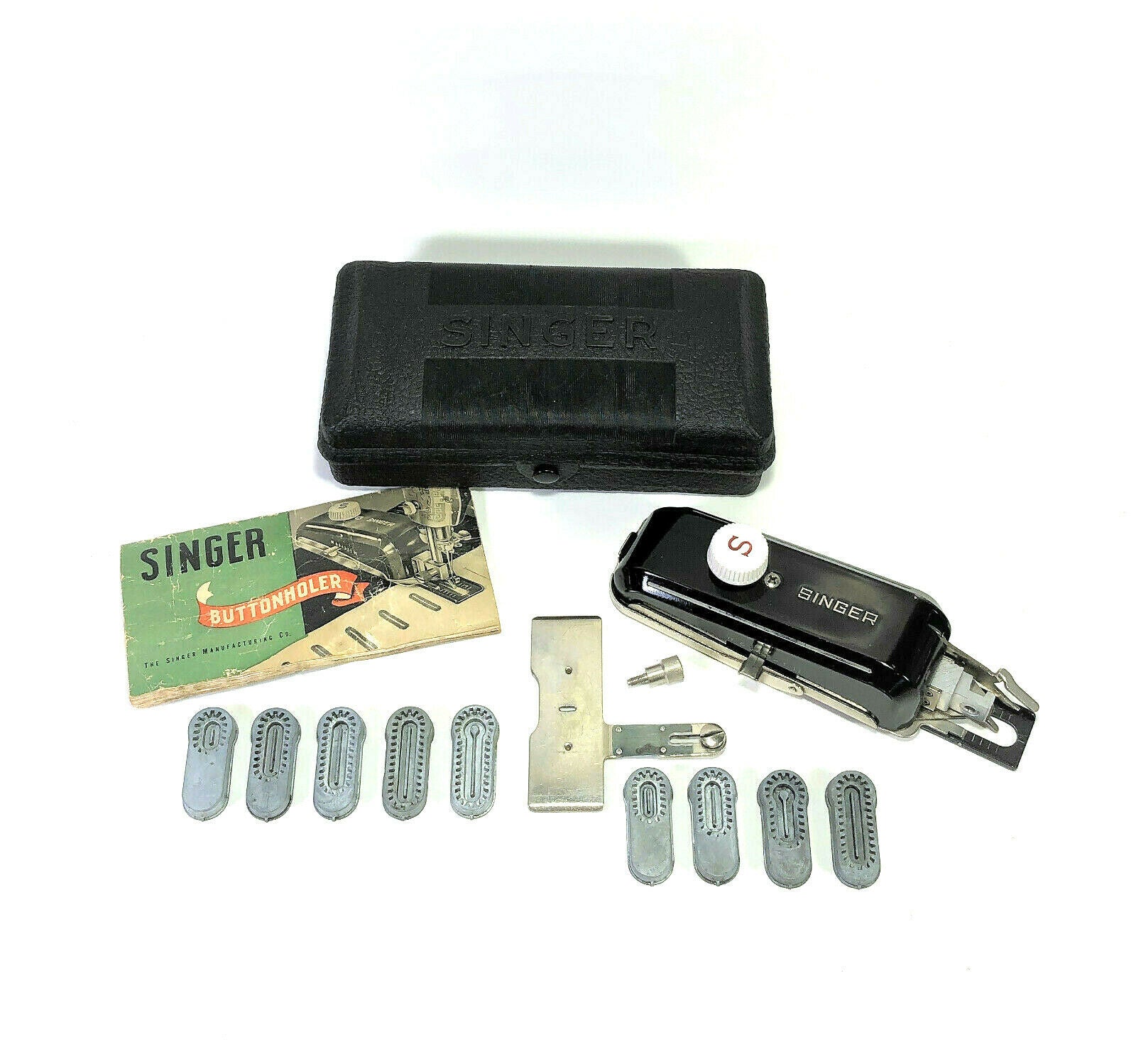 Singer Low Shank Sewing Machine Buttonholer Attachment in Black Case Simanco 160506 - The Old Singer Shop