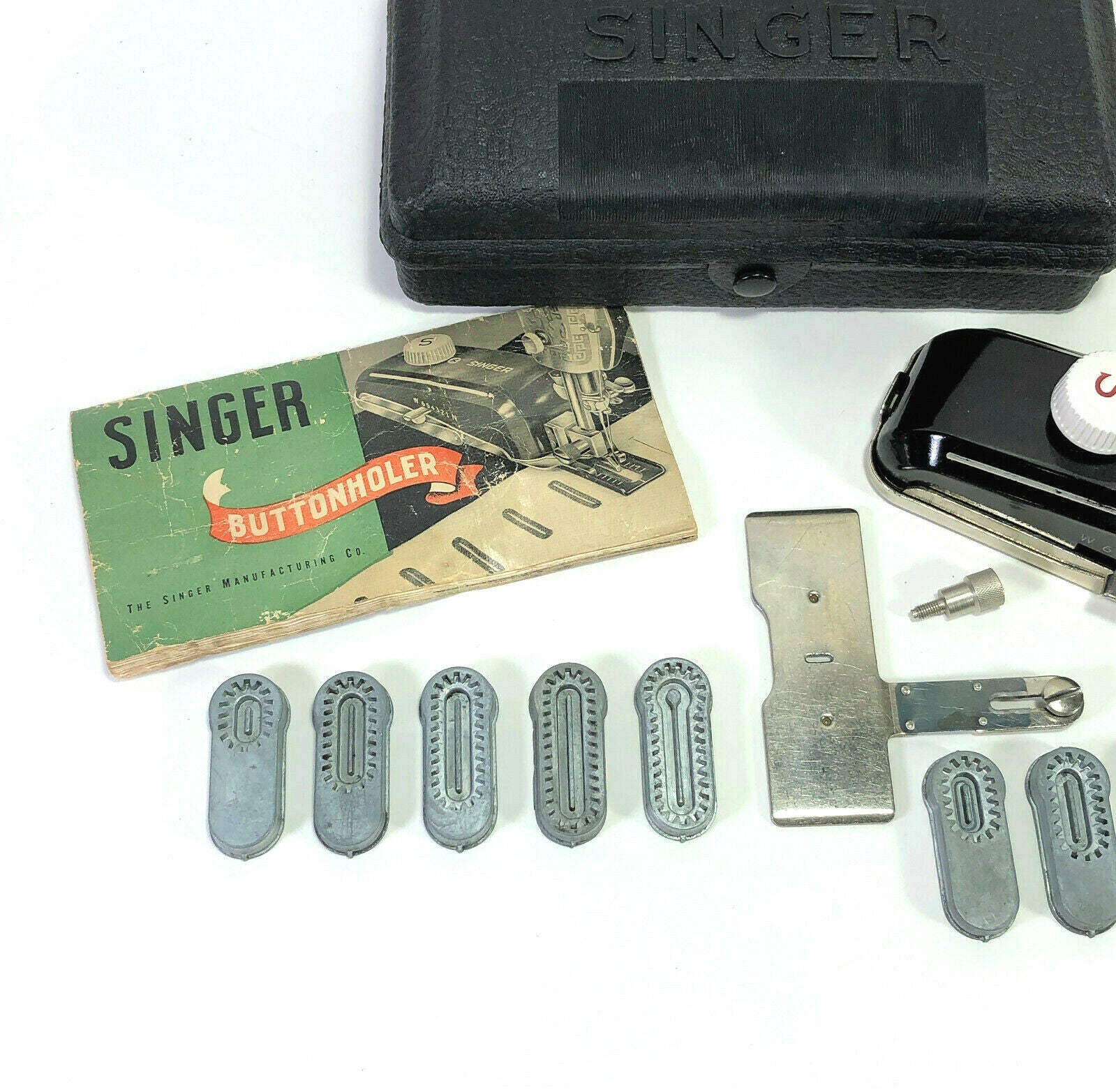 Singer Low Shank Sewing Machine Buttonholer Attachment in Black Case Simanco 160506 - The Old Singer Shop