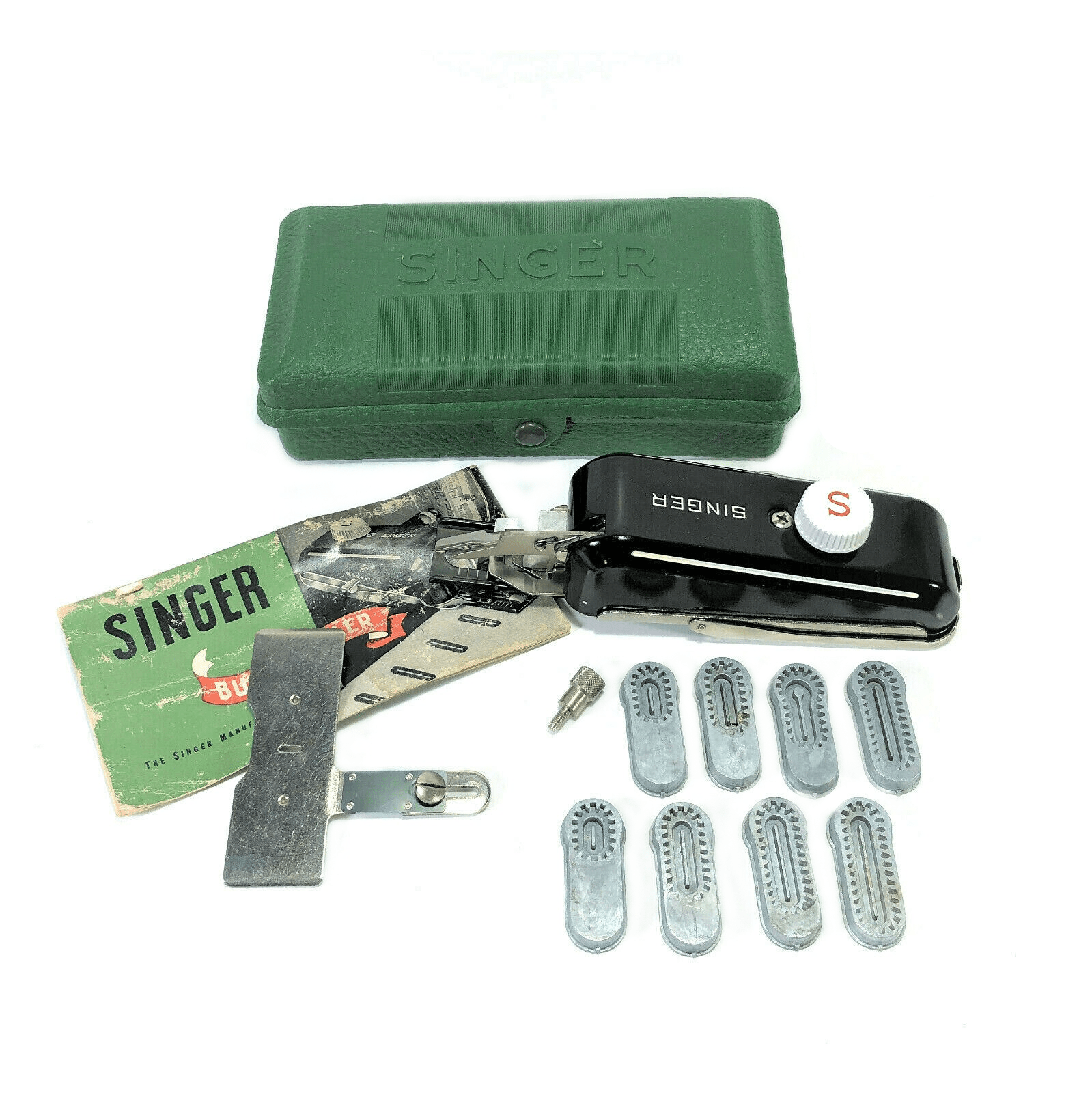 Singer Sewing Machine Low Shank Buttonholer Attachment Simanco 160506 with Template Set - The Old Singer Shop