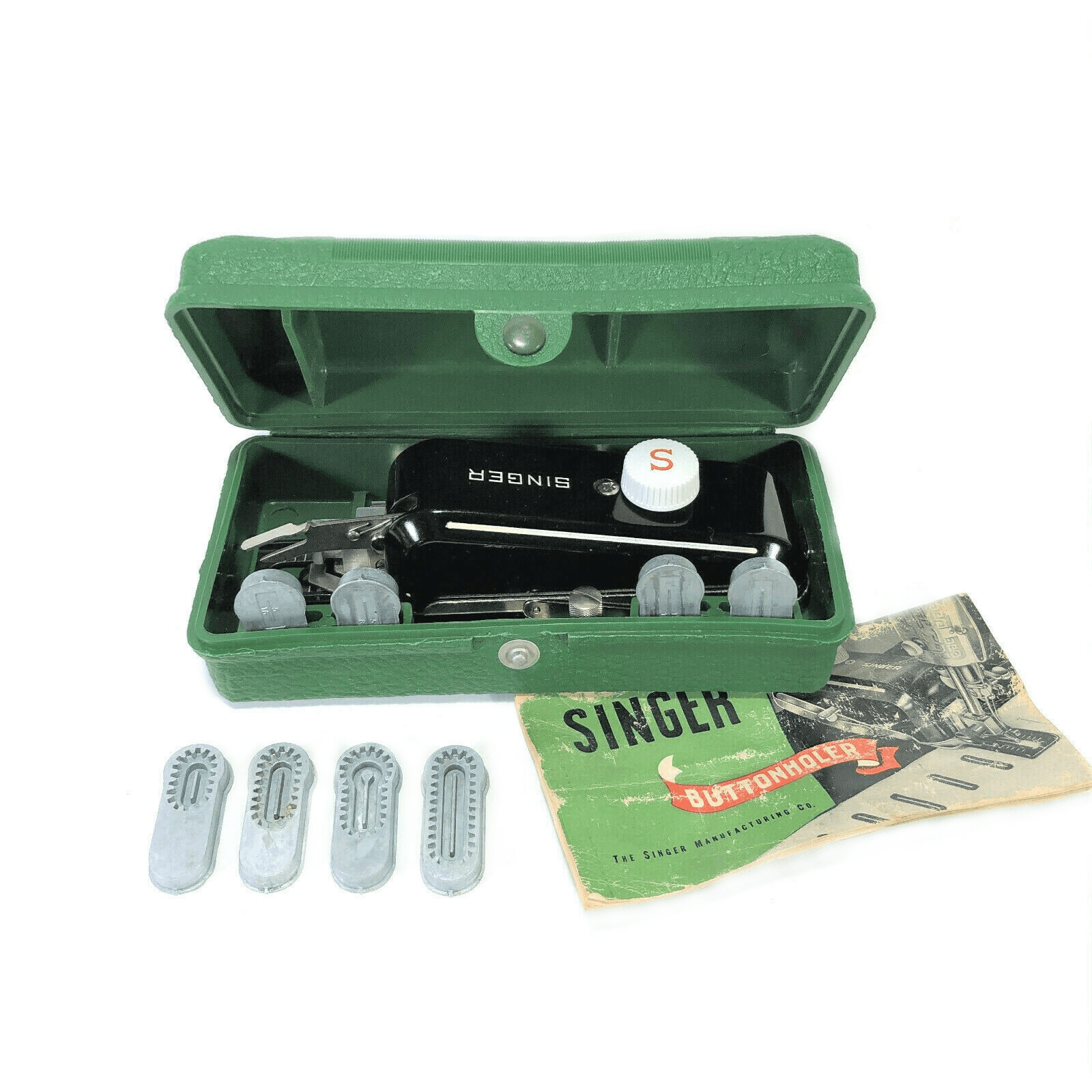 Singer Sewing Machine Low Shank Buttonholer Attachment Simanco 160506 with Template Set - The Old Singer Shop