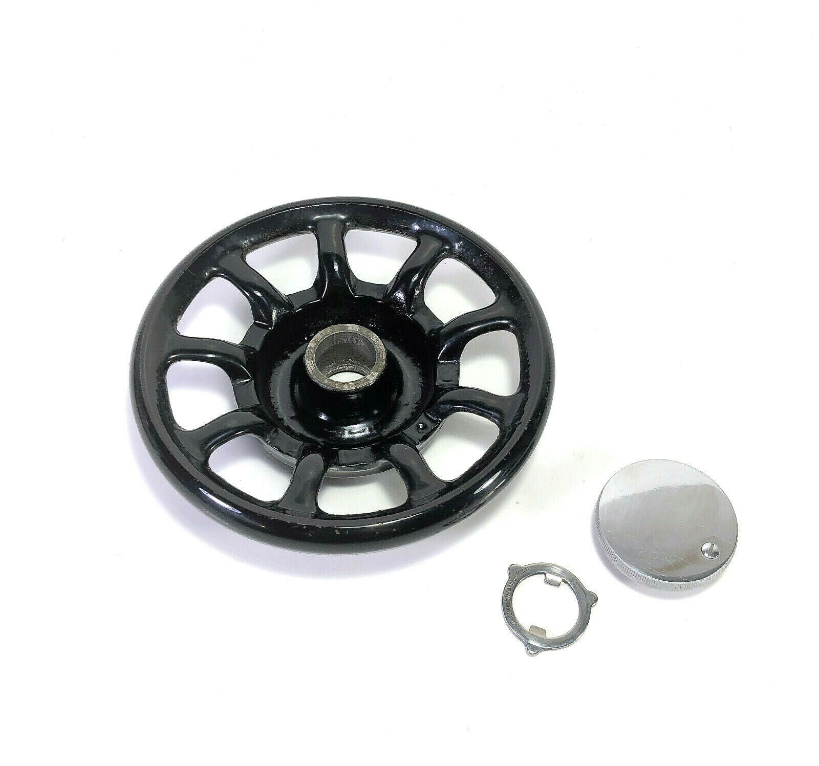 Singer Sewing Machine Spoked Balance Hand Wheel w Stop Motion Knob Simanco 15282 Black Rim - The Old Singer Shop