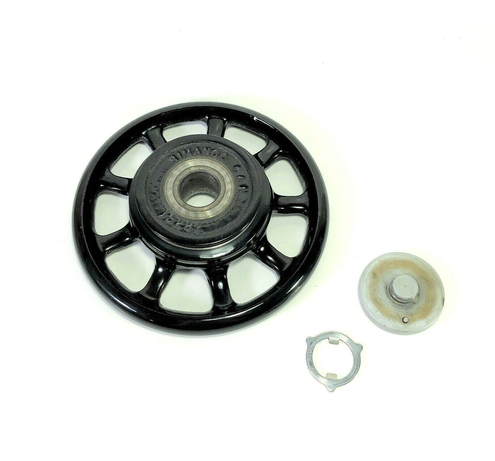 Singer Sewing Machine Spoked Balance Hand Wheel w Stop Motion Knob Simanco 15282 Black Rim - The Old Singer Shop