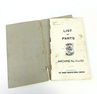 Singer 111w152 Industrial Sewing Machine List of Parts Booklet Manual 1940 AS IS - The Old Singer Shop