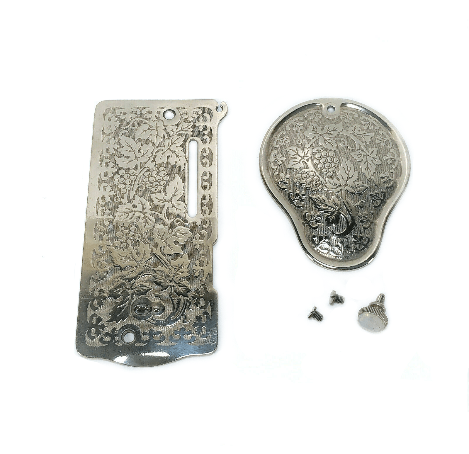 Singer 128 Sewing Machine Face and Rear Cover Plate w Grape Pattern Nickel Simanco 8361 54525 - The Old Singer Shop