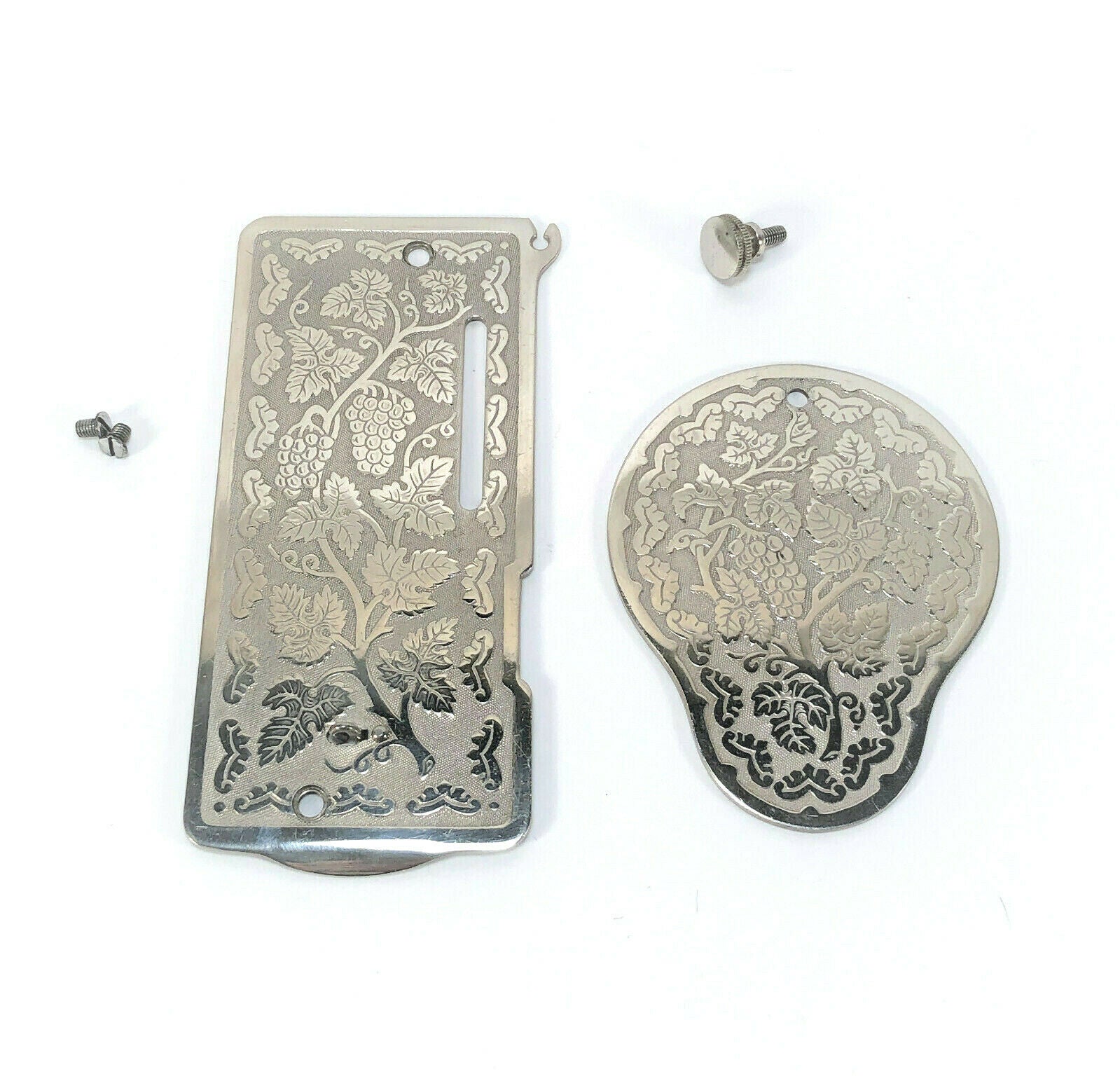Early Singer 128 Side Face Plate and Rear Cover Plate in Grape Pattern Simanco 8361 8427 - The Old Singer Shop