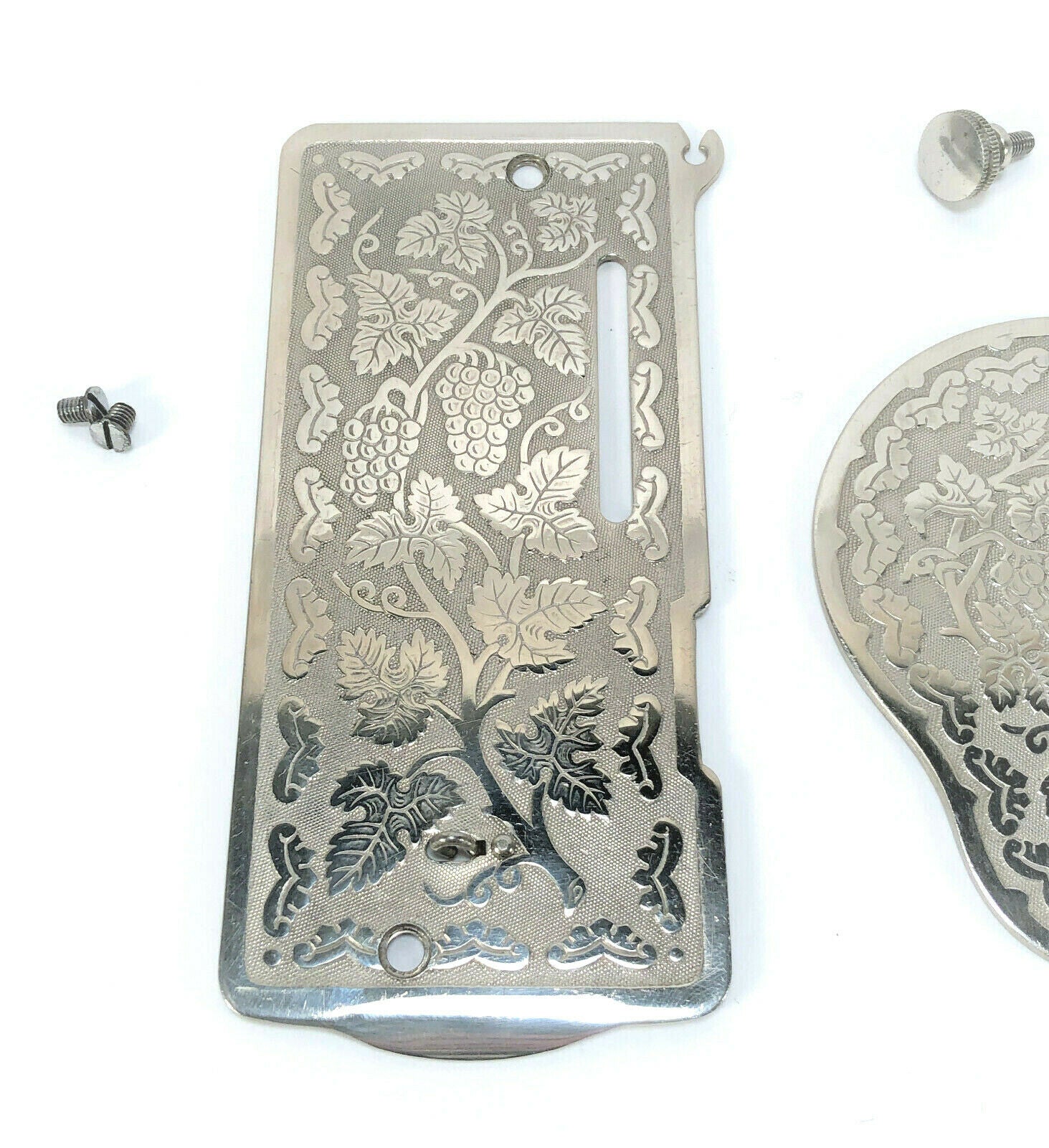 Early Singer 128 Side Face Plate and Rear Cover Plate in Grape Pattern Simanco 8361 8427 - The Old Singer Shop