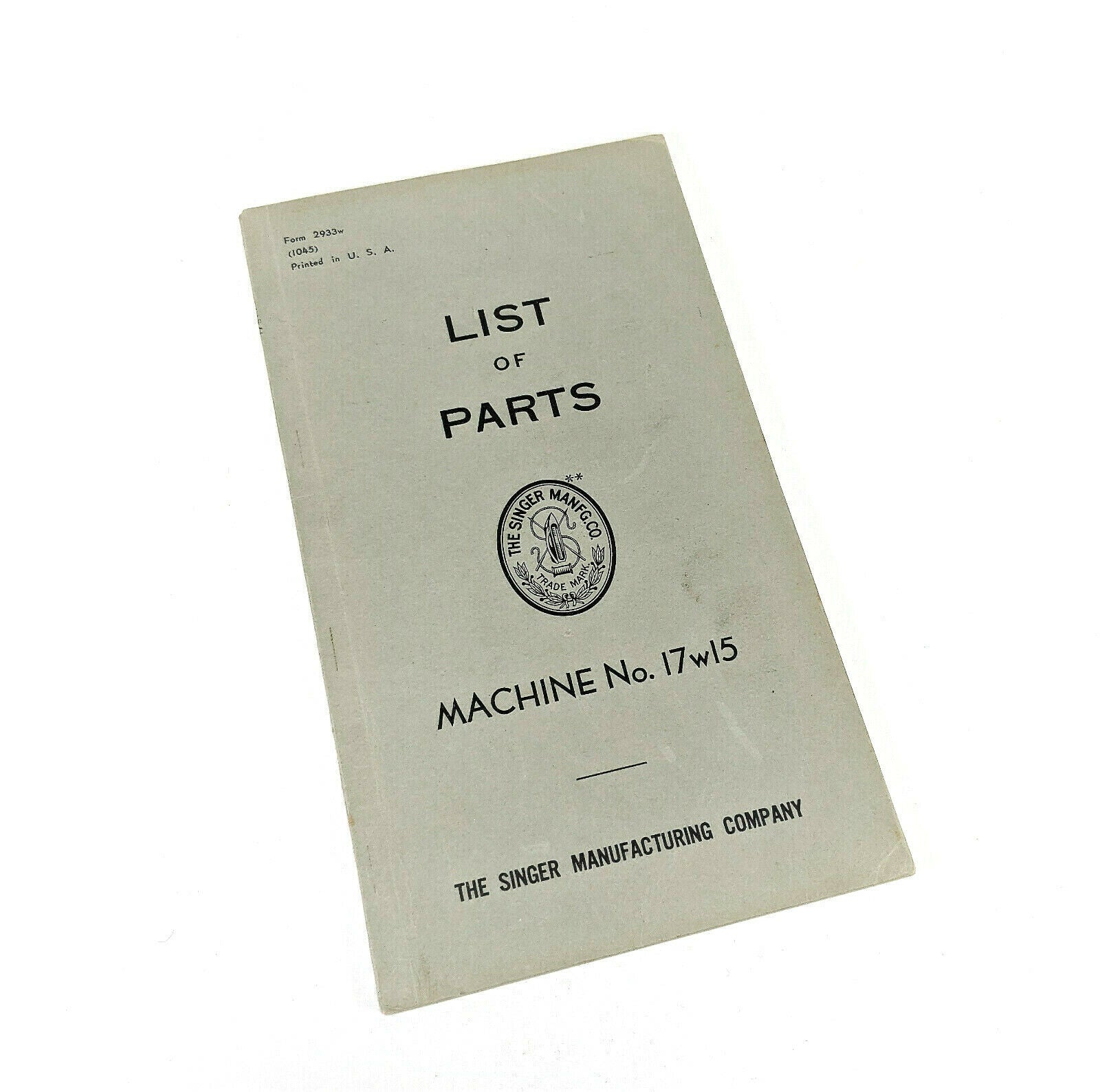 Singer 112w140 Industrial Sewing Machine List of Parts Booklet