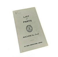 Singer 17W15 Industrial Sewing Machine List of Parts Booklet Manual 1946 - The Old Singer Shop
