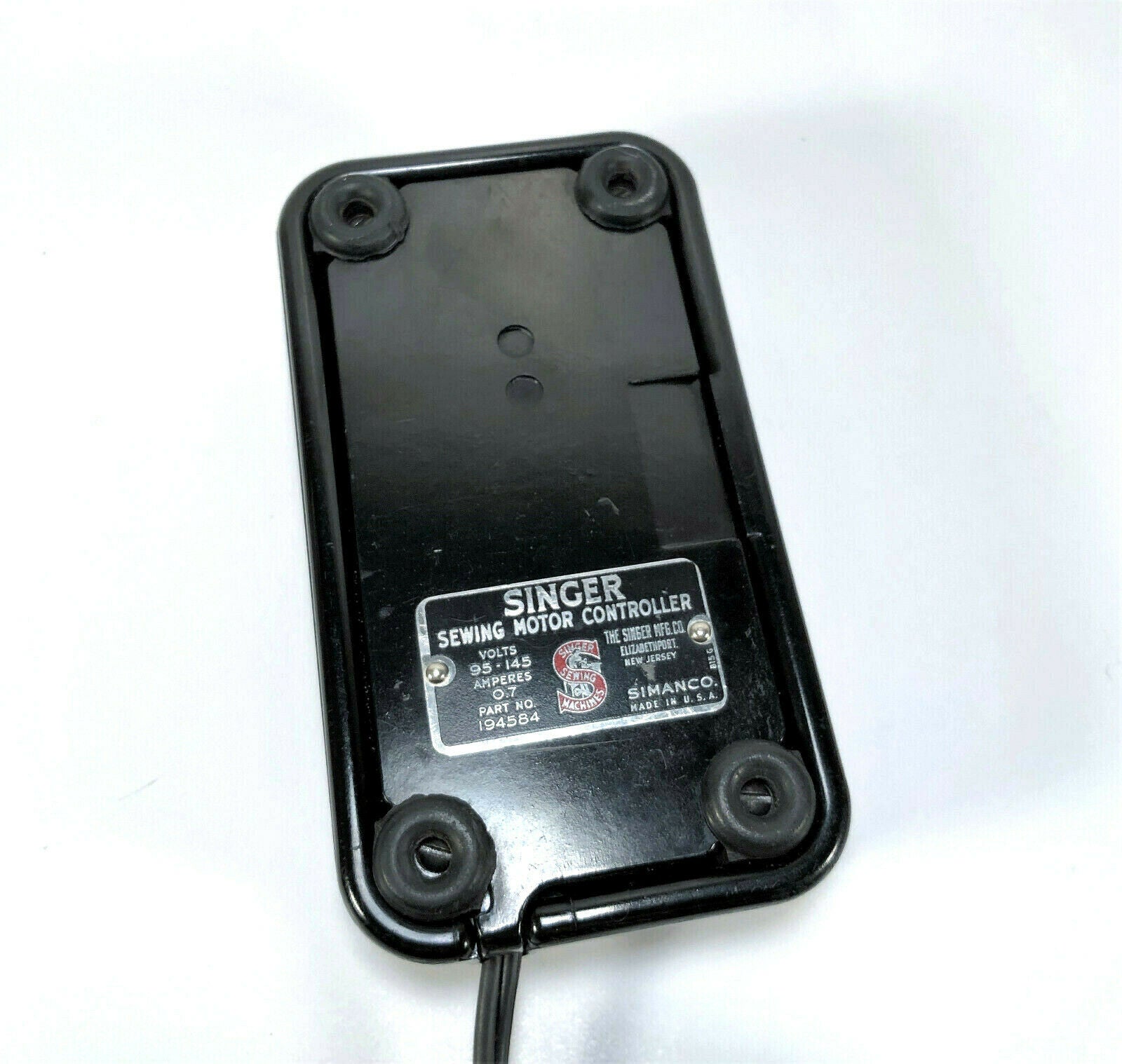 Singer Featherweight 221 Bakelite Foot Pedal Speed Controller w Bakelite Plug Simanco 194584 - The Old Singer Shop