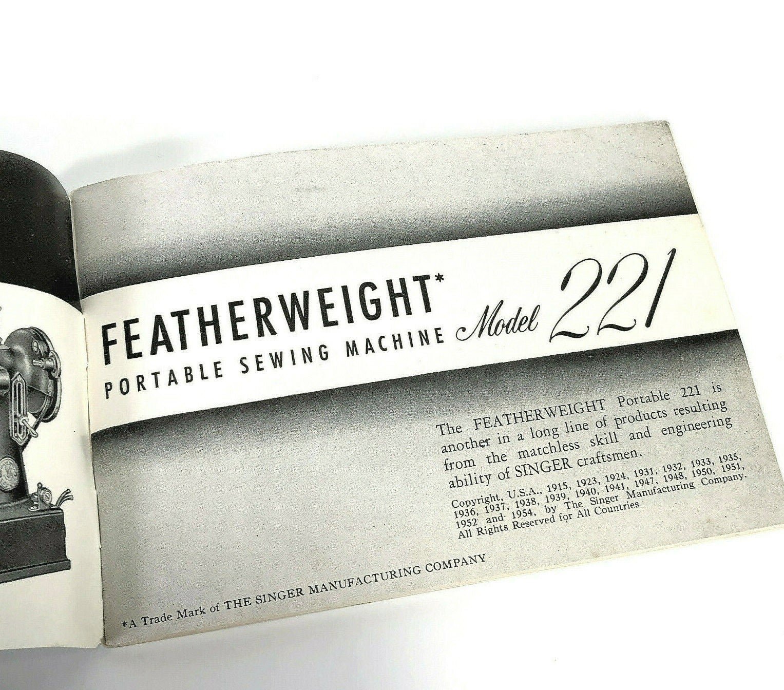 Singer Featherweight 221 Sewing Machine Instruction Manual Vintage Original 1954 - The Old Singer Shop