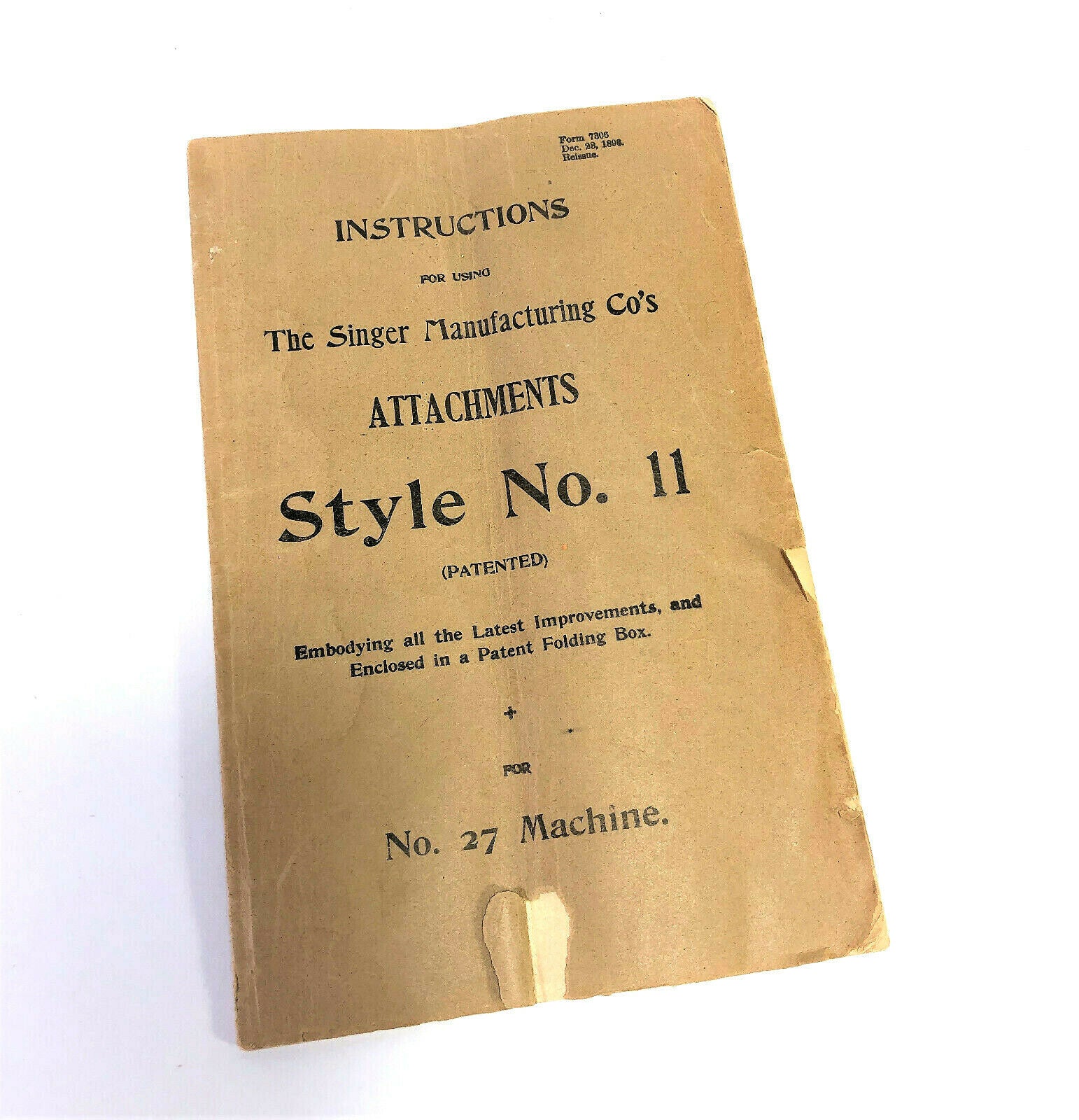 Singer 27 Sewing Machine Attachment Style No 11 Instruction Manual 1898 Vintage Original - The Old Singer Shop
