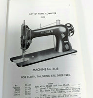 Singer 112w140 Industrial Sewing Machine List of Parts Booklet Manual 1945