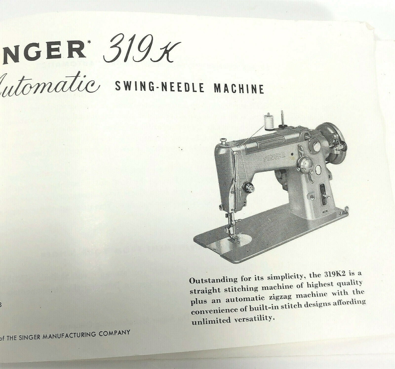Singer Model 319 319K Sewing Machine Instruction Manual Vintage Original 1956 - The Old Singer Shop