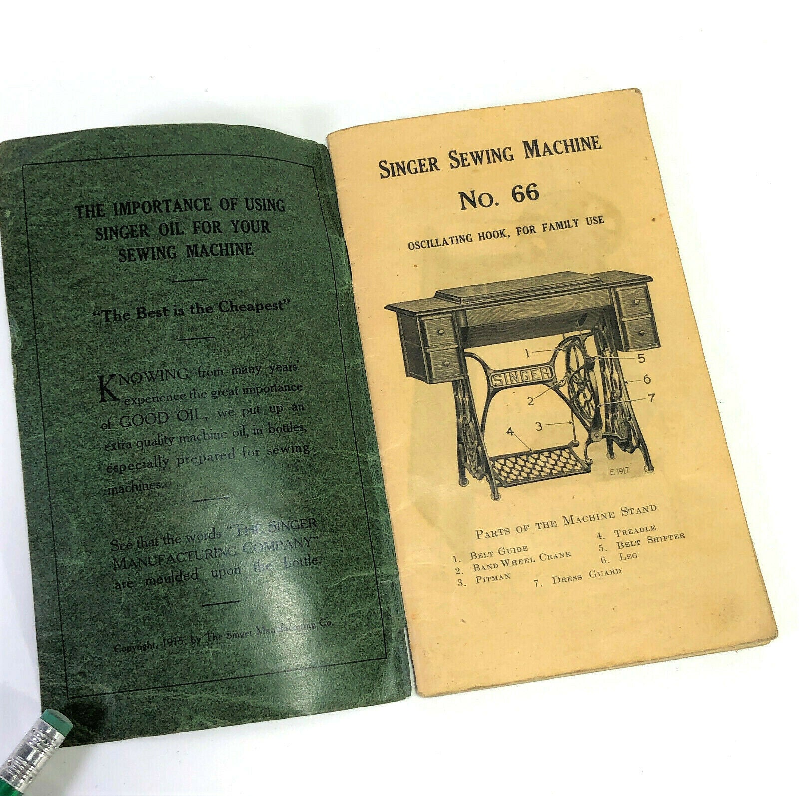 Singer 66 - 1 Red Eye Treadle Sewing Machine Instruction Manual Vintage Original 1915 - The Old Singer Shop