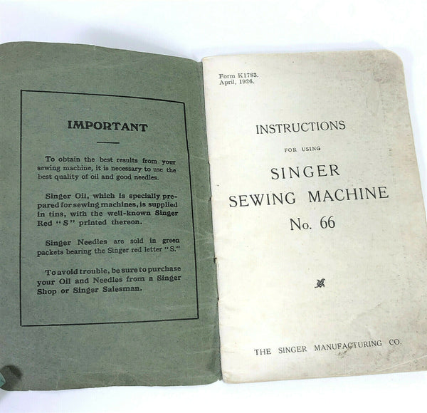 Singer 66 Treadle Sewing Machine Instruction Manual Vintage Original