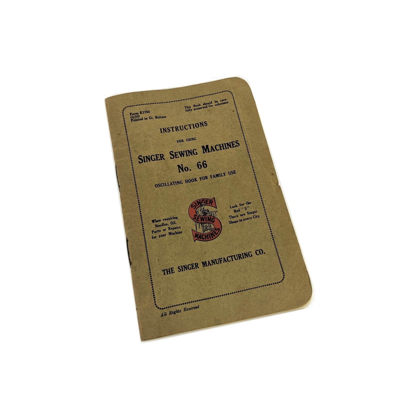 Singer 66 Treadle Sewing Machine Instruction Manual Vintage Original 1936 - The Old Singer Shop