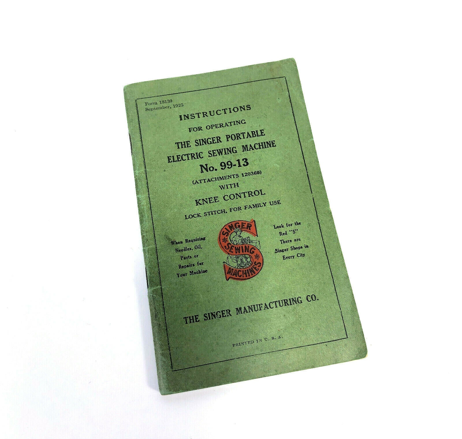 Singer 99 - 13 Sewing Machine w Knee Lever Instruction Manual Vintage Original 1925 - The Old Singer Shop