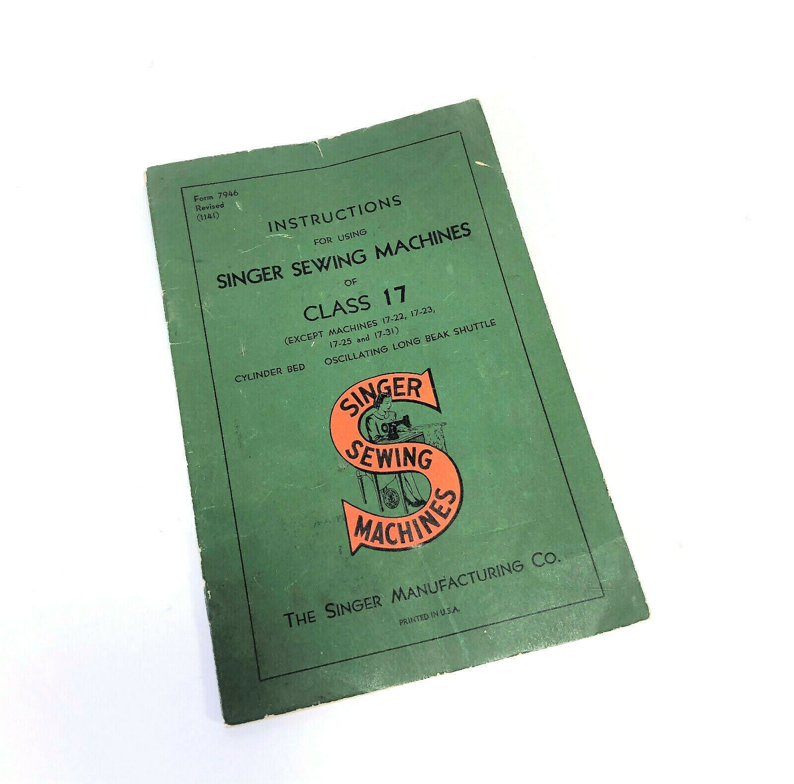 Singer Class 17 Industrial Sewing Machine Instruction Manual Vintage  Original 1935