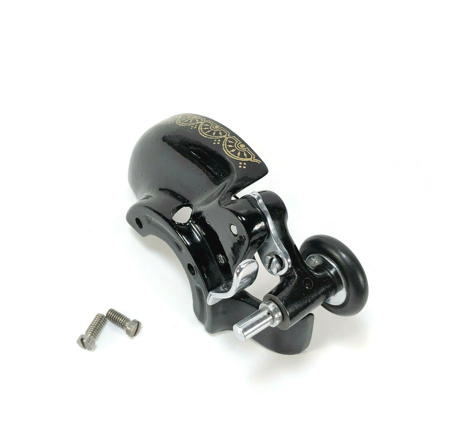 Singer 15K Bobbin Winder Assembly and Belt Guard w RAF Decal Chrome Simanco 15 - 96 - The Old Singer Shop