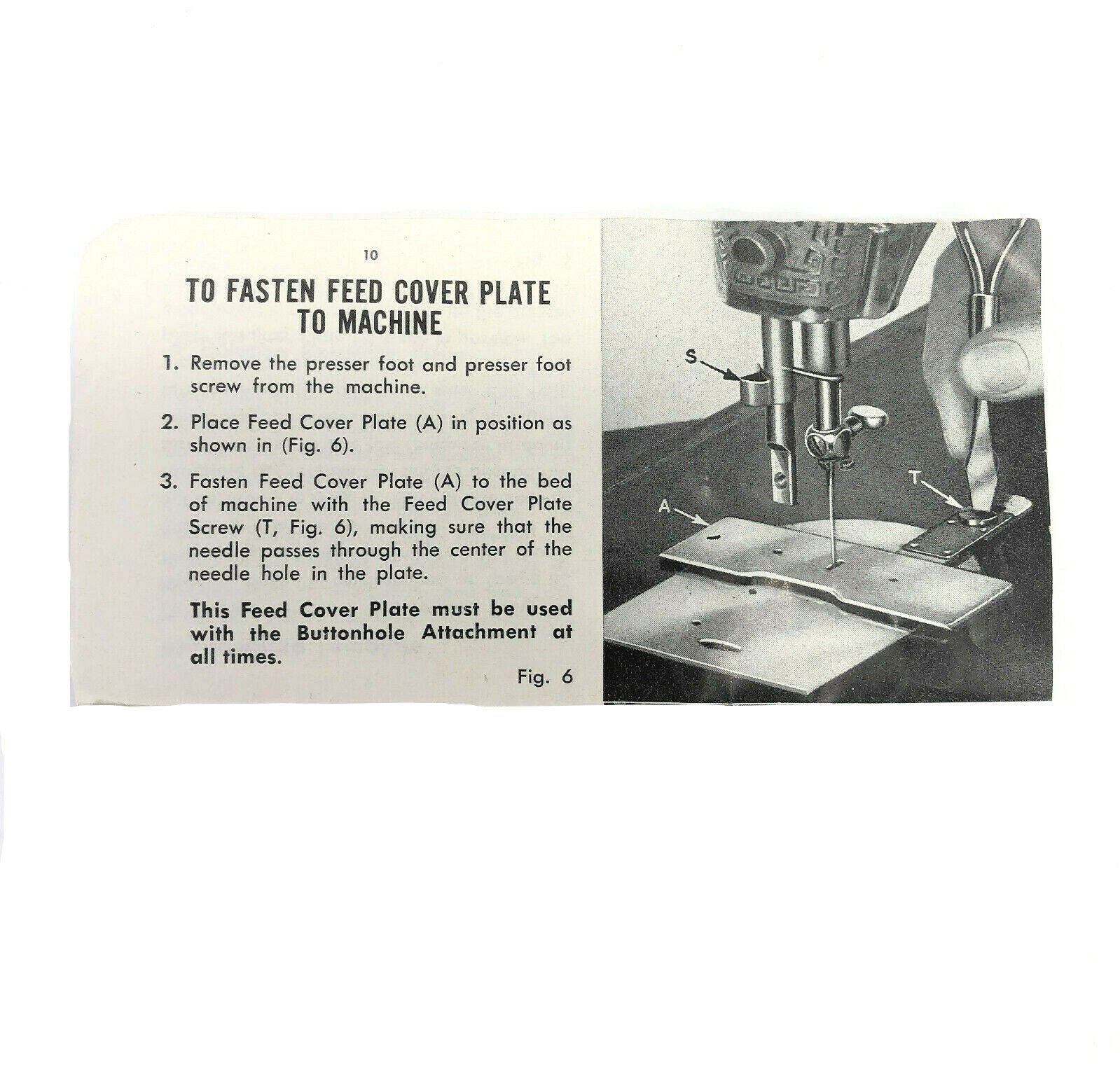 Singer Sewing Machine Feed Cover Plate for Buttonholer Attachment Simanco 160543 - The Old Singer Shop