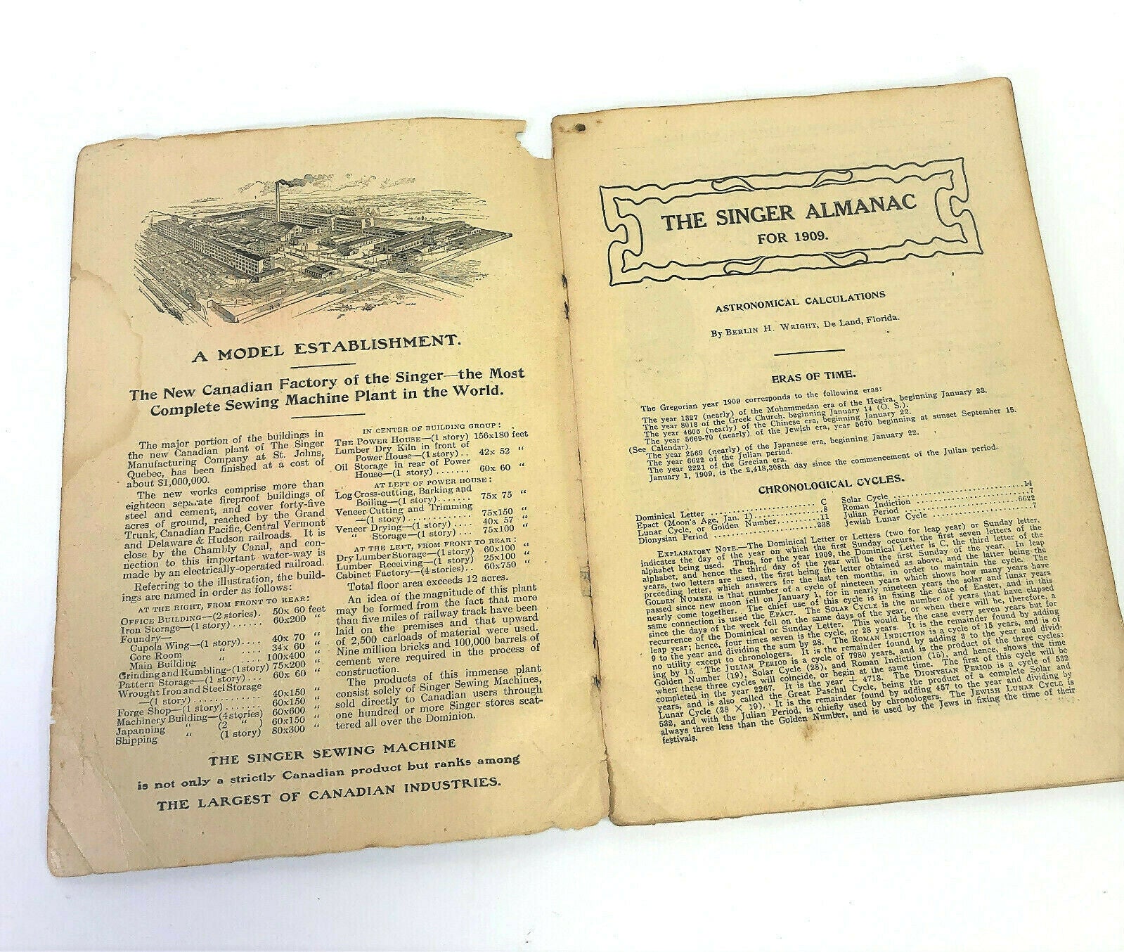 Singer Sewing Machine Co Almanac for 1909 Canada Vintage Original Booklet - The Old Singer Shop