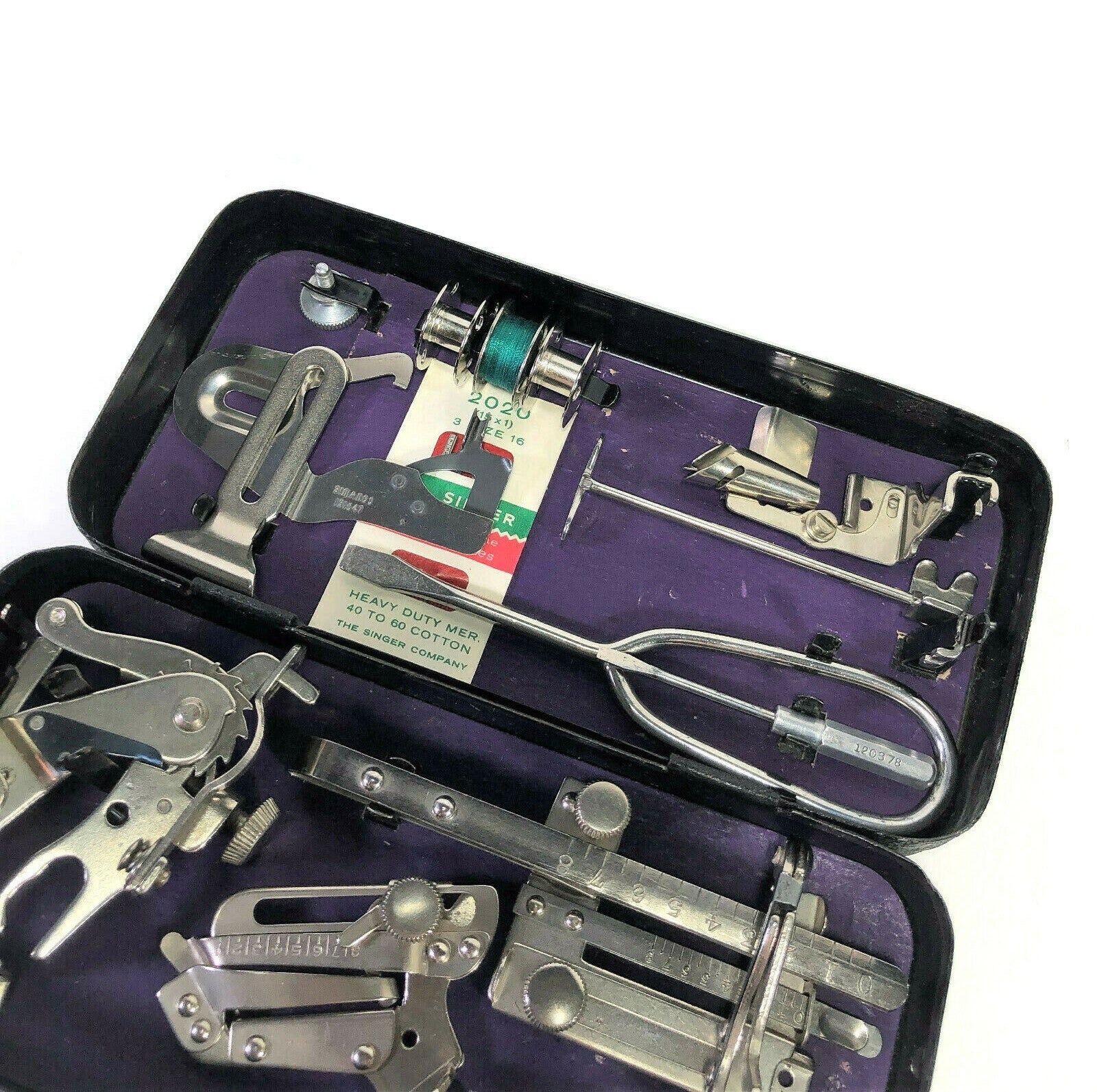 Singer Sewing Machine Godzilla Attachment Set Low Shank Feet and Accessories in Crinkle Case - The Old Singer Shop