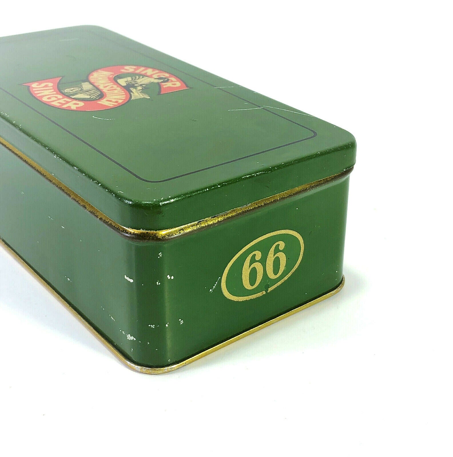Vintage German Singer 66 Sewing Machine Green Tin Attachment Accessory Case Original - The Old Singer Shop