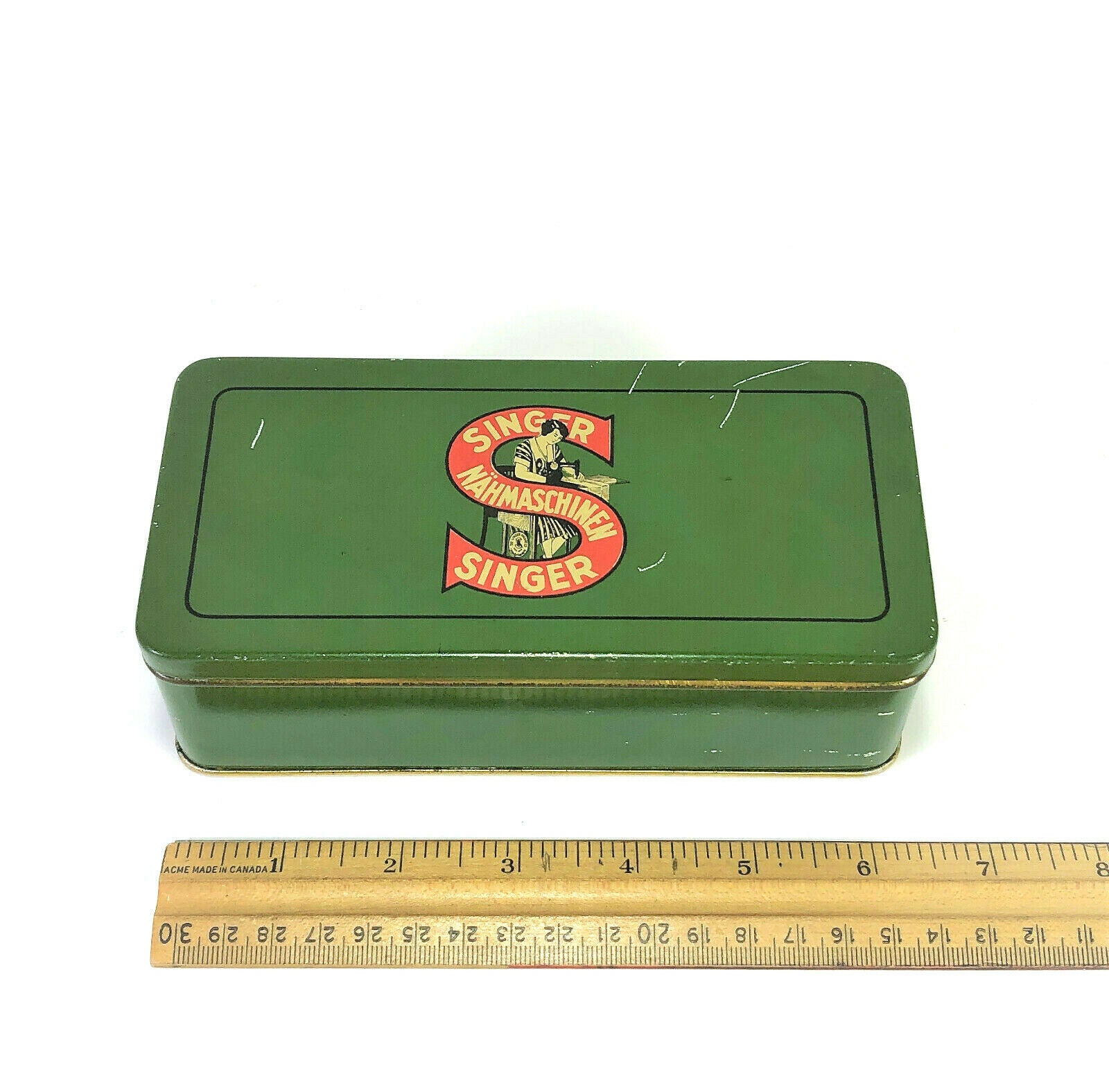 Vintage German Singer 66 Sewing Machine Green Tin Attachment Accessory Case Original - The Old Singer Shop