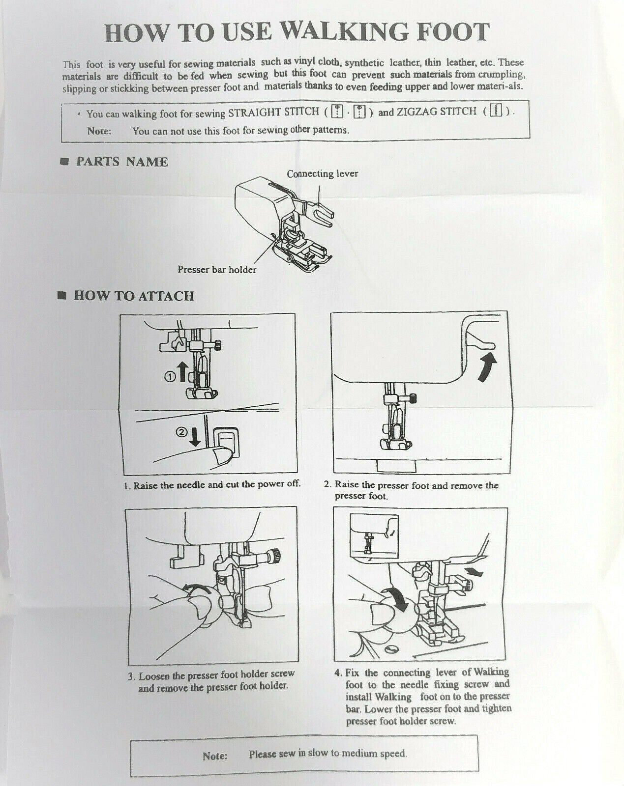 Singer Zigzag Sewing Machine Low Shank Even Feed Walking Foot with Adjustable Guide - The Old Singer Shop