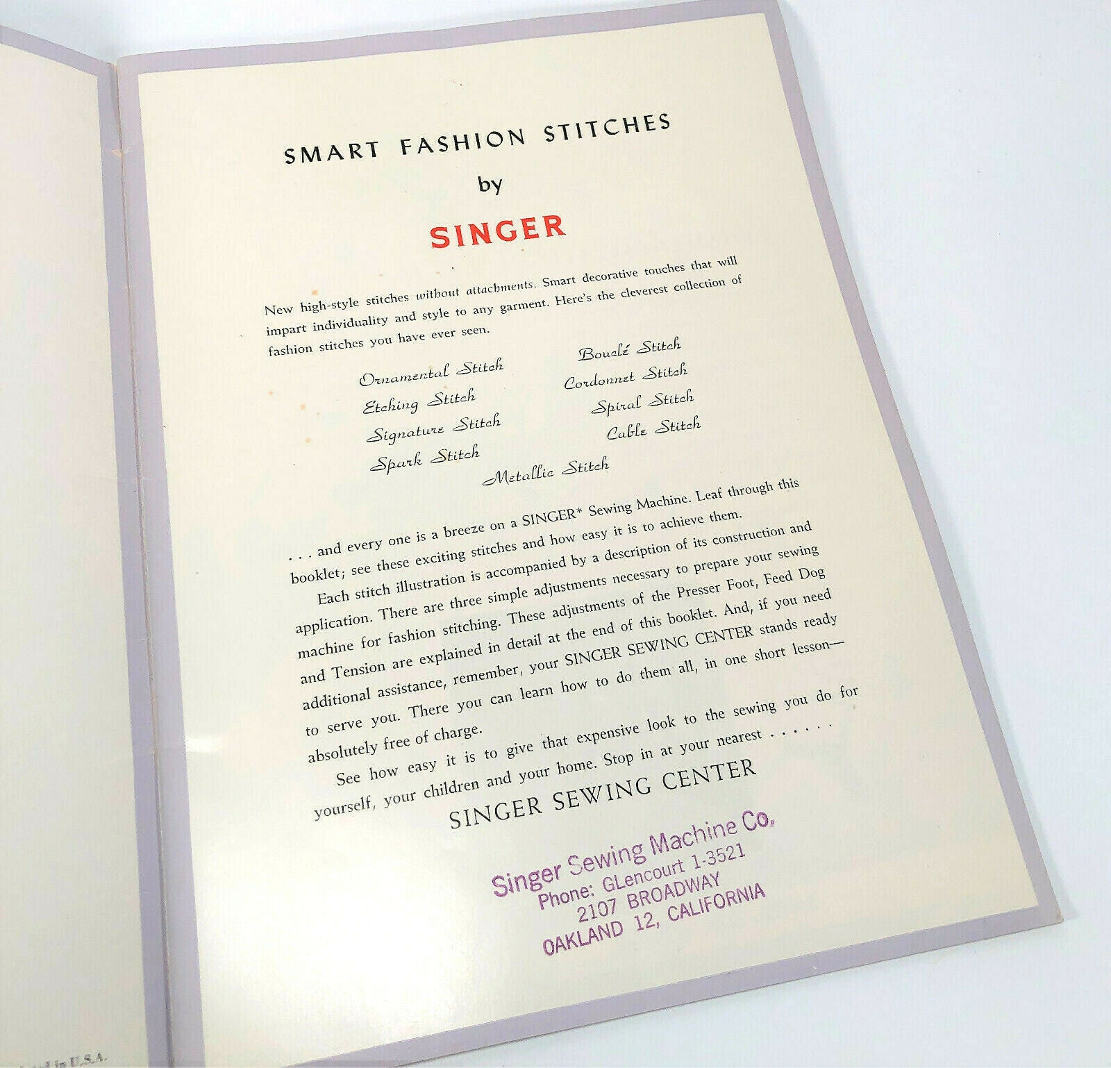 Smart Fashion Stitches by Singer Instruction Manual Booklet 1952 - The Old Singer Shop