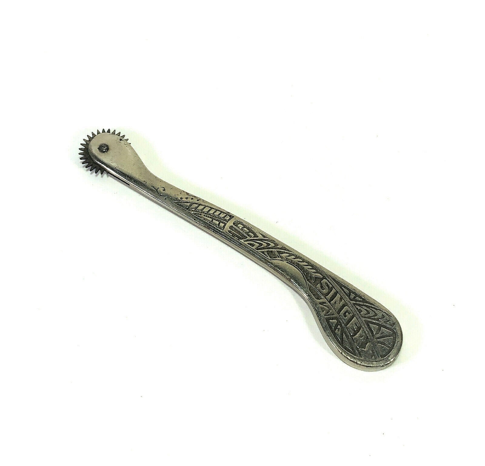 Rare 30s Singer Sewing Machine Solid Cast Nickel Art Deco Pattern Tracing Wheel - The Old Singer Shop