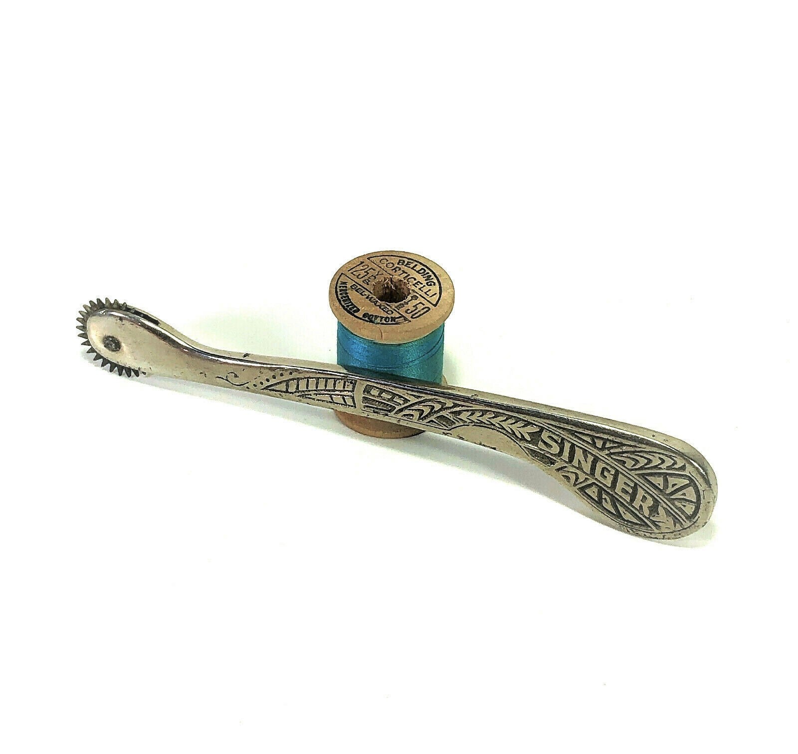 Rare 30s Singer Sewing Machine Solid Cast Nickel Art Deco Pattern Tracing Wheel - The Old Singer Shop